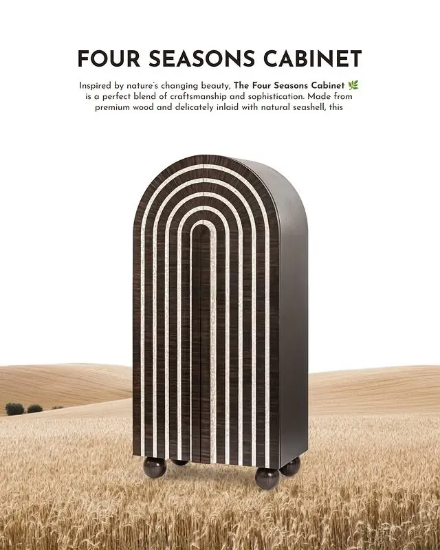 Okra ad: the Four Seasons Cabinet standing in a wheat field