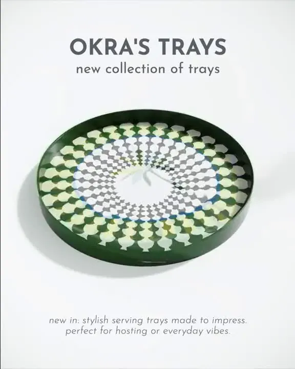 Okra ad: a green and white patterned tray from the new collection
